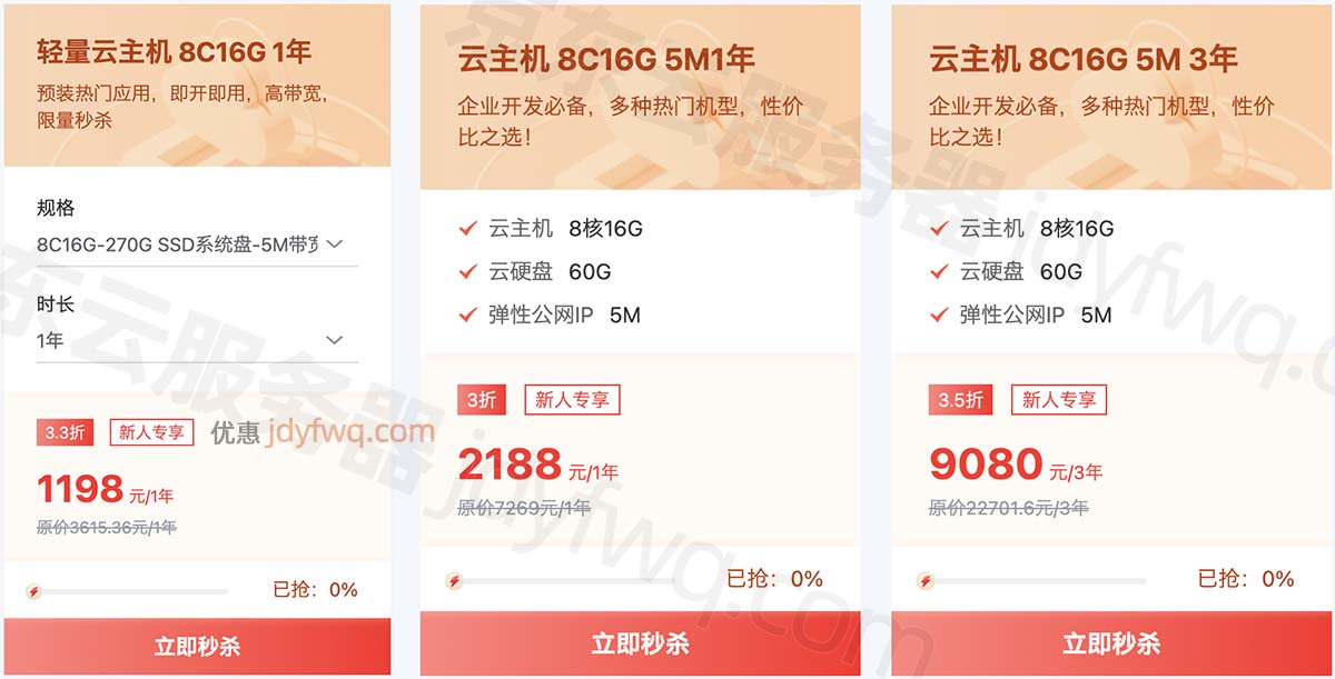 京东云8核16G服务器优惠价格