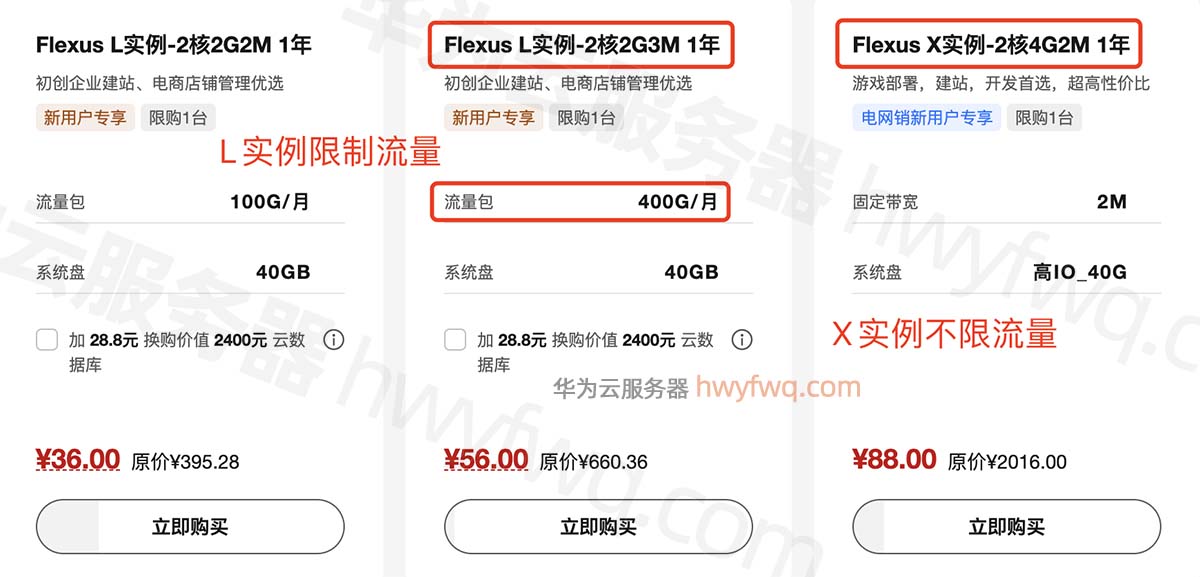 华为云服务器Flexus X实例和L实例流量区别