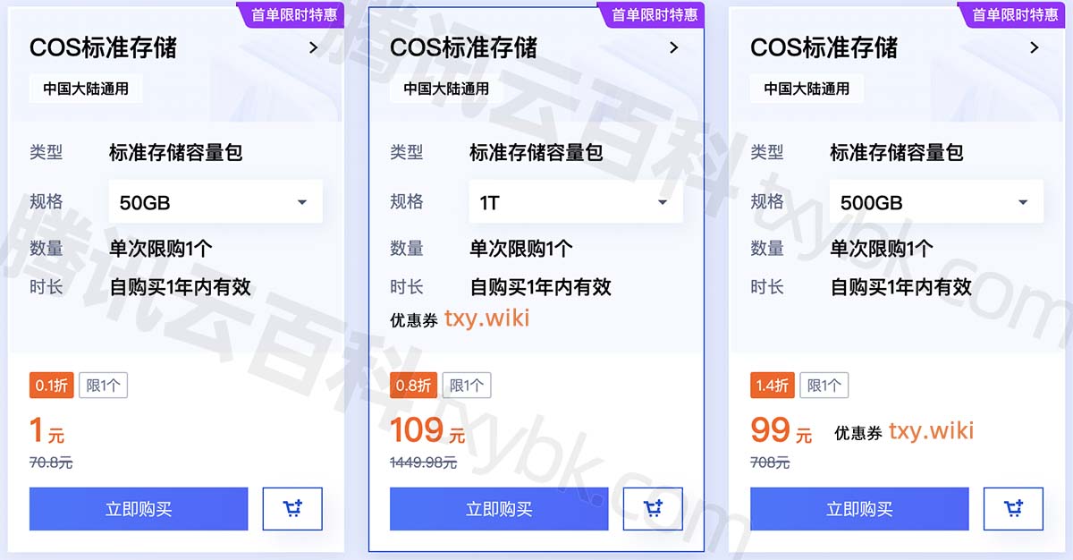 腾讯云COS标准存储包优惠价格