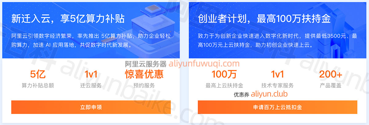 阿里云企业上云扶持金和5亿算力补贴申请